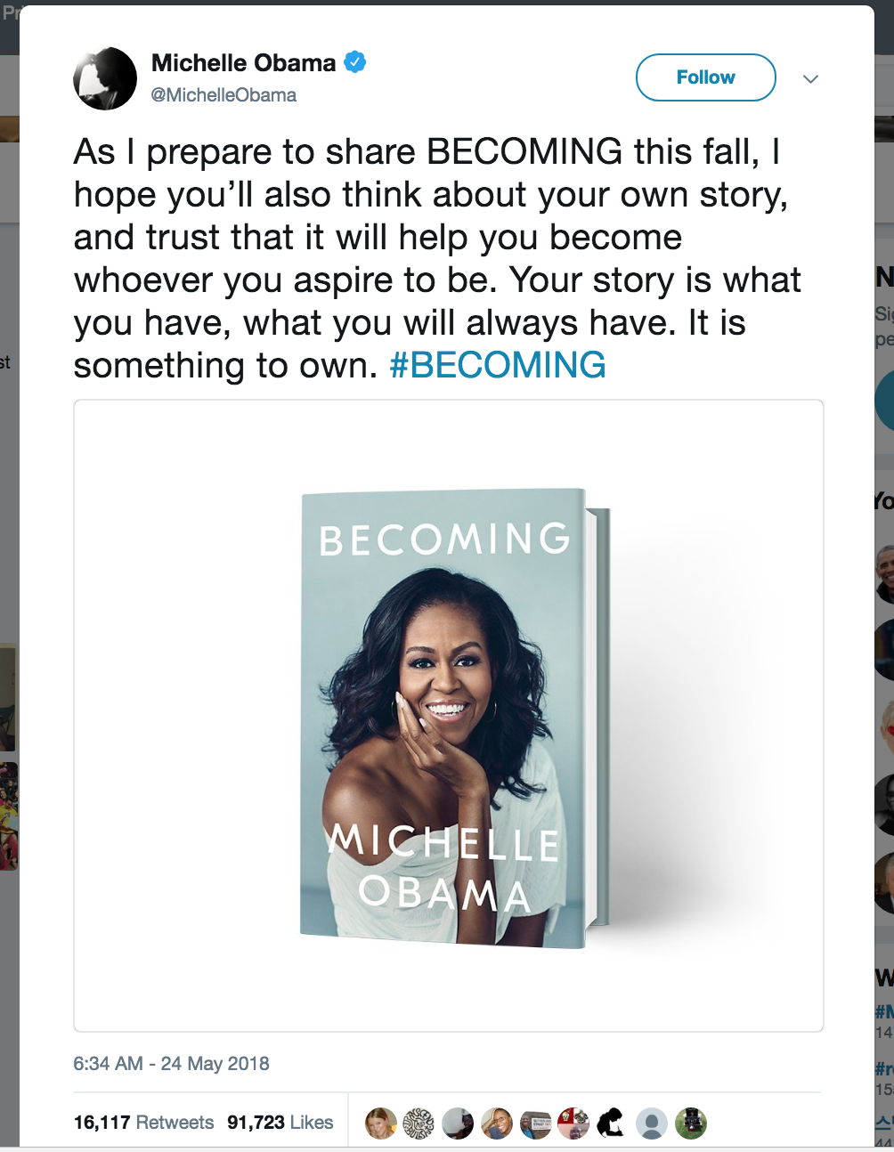 Michelle Obama's Tweet of Book Cover Becoming