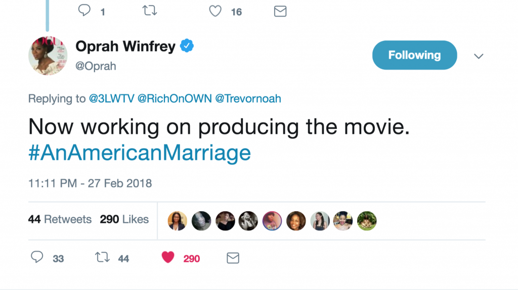 Oprah tweets about Tayari Jones' An American Marriage